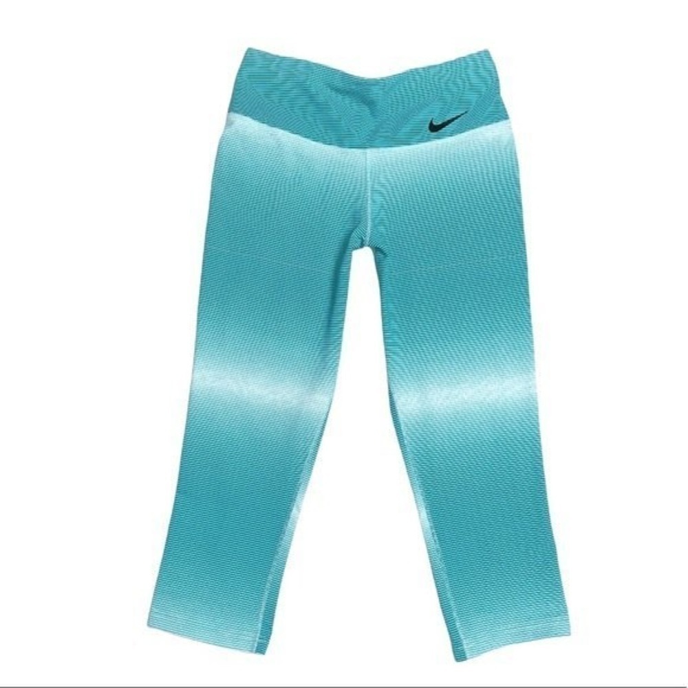 Nike Teal Green Blue White Stripe Pattern Calf Capri Active Exercise Legging S